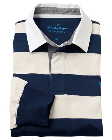 The Savile Row Company Navy Cream Stripe Rugby Shirt MRS633NAC