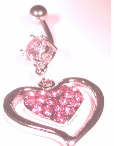 Aussie Swag Jewellery -20mm Stainless Steel Belly Bar with Pink Crystals - Love Heart - (will not fade/tarnish) - Includes gift Bag
