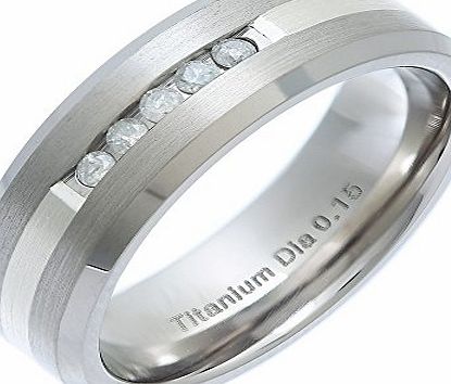 Theia Titanium and Silver Inlay Flat Court 0.15ct Diamond Matt 7mm Ring - Size T