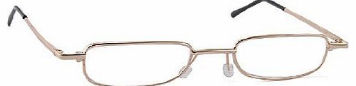 Handy Book Menu Reader Spectacles Reading Glasses Portable Pocket Clip Eyeglasses Case Gold tone +2.50