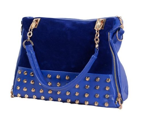 THG Punk Style Blue Fashion lady Rivet Clutch Tote Shoulder Purse Hobo Bag Messenger Handbags
