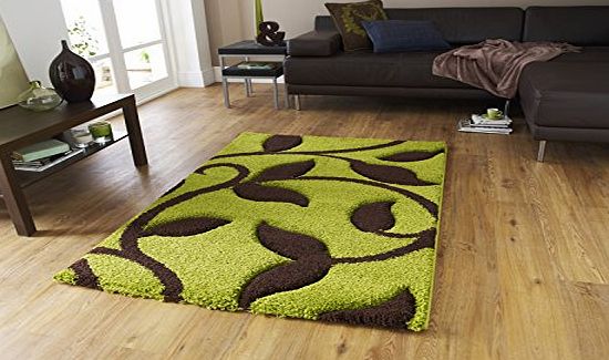 Modern Contemporary Wool Style Rug Hand Carved Living Room Floor Mat Leaves 120x170cm Green Brown