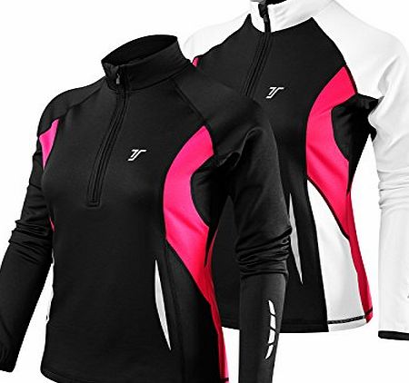 Thorogood Sports Winter Run Womens Half-Zip Long Sleeve Running Top - Black/Pink Small