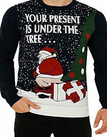 Threadbare Adults Christmas Festive Jumpers Xmas Parcel - Deep Navy - Medium