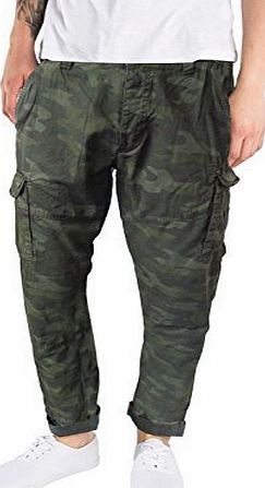 Threadbare CMV009 Mens Designer Hitch Camo Cargo Pant Camo Khaki-Green-32W