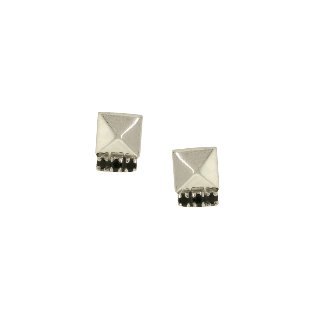 three Gemstone Pyramid Stud Earrings