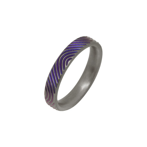 4mm Colour Finger Print Ring in Titanium by Ti2