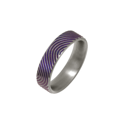 6mm Colour Finger Print Ring in Titanium by Ti2