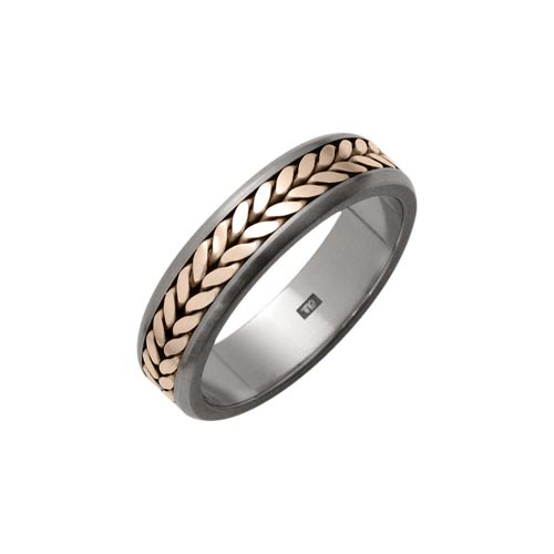 6mm Titanium Weave Ring With 9 Ct Rose Gold Inlay By Ti2