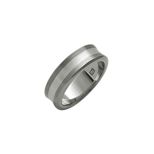 8mm Titanium Concave Band Ring With Silver Inlay by Ti2