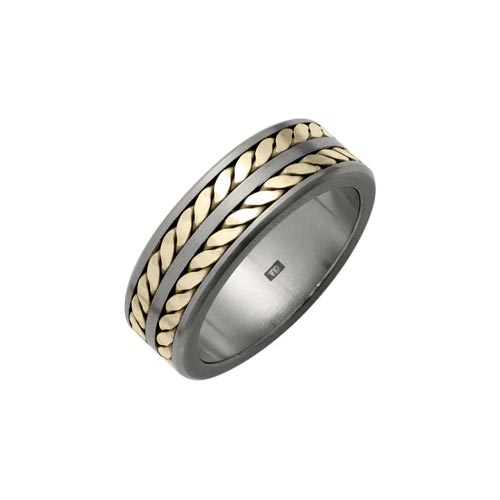 8mm Titanium Double Weave Ring With 18 Ct Yellow Gold Inlay By Ti2