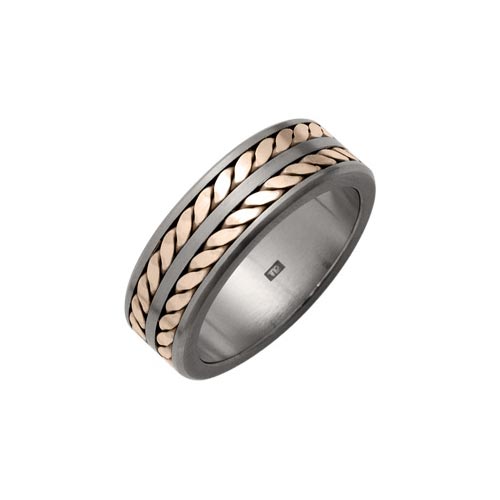 8mm Titanium Double Weave Ring With 9 Ct Rose Gold Inlay By Ti2