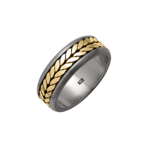 8mm Titanium Wide Weave Ring With 18 Ct Gold Inlay By Ti2