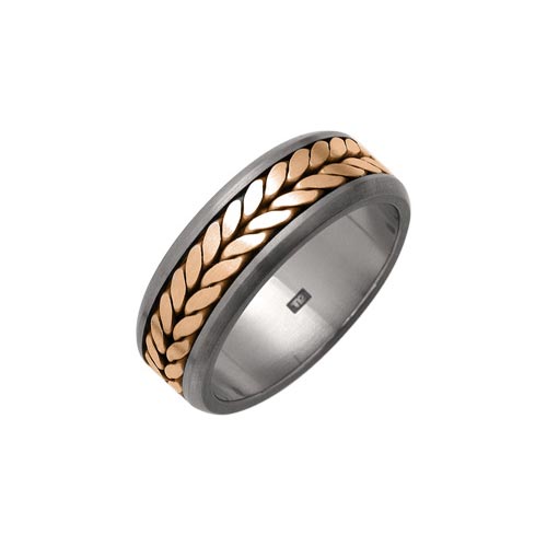 8mm Titanium Wide Weave Ring With 9 Ct Rose Gold Inlay By Ti2