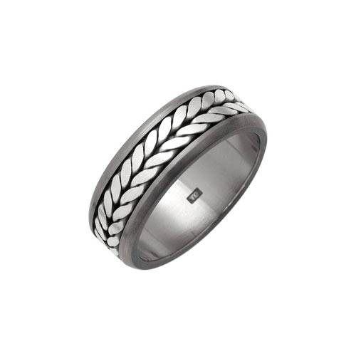 8mm Titanium Wide Weave Ring With Silver Inlay By Ti2