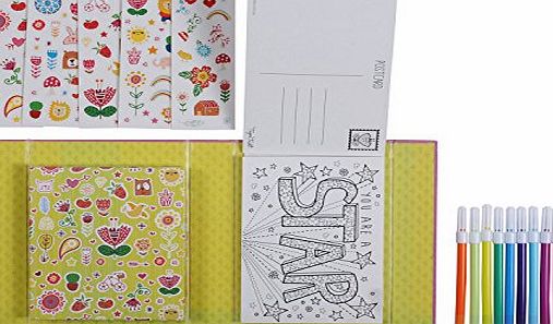 Tiger Tribe Colourful Postcard Making Kit. Colour and Create Postcards Activity Craft Set for Girls. Great travel activity packs for kids / Activity Book. Great Gifts for Girls 6 years old