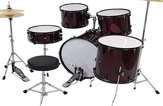 Timbal 5 PCS Drum Set Kit Complete Adult Cymbals Full Size With Stool Toy 3 Colors New (Wine)