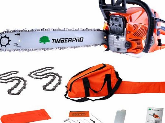 TIMBERPRO 62cc 20`` Petrol Chainsaw with 2 chains, Carry Bag and Assisted Start