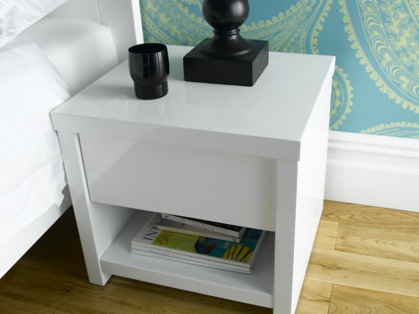 Time 4 Sleep Ice High Gloss - Matching Bedside Cabinet - White