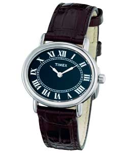 Ladies Black Strap Oval Dial Watch
