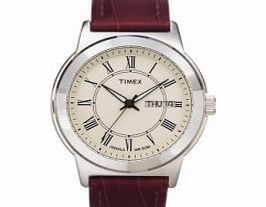 Timex Mens Cream Brown Dress Strap Watch