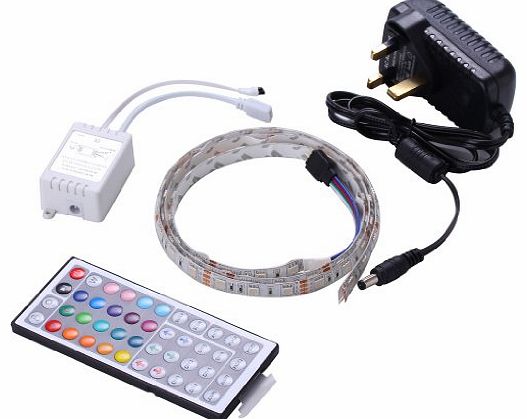 1M 5050 RGB LED Strip Colour Changing Plug & Play Kit, 100CM Tape, 44Key Remote Control, 2A UK Plug Power Supply, Perfect for under abinet dispaly/TV back mood lightTS