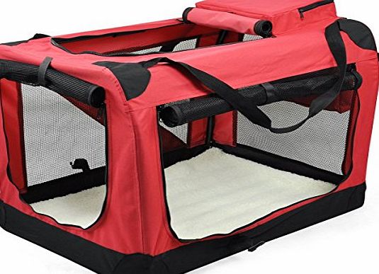 tinkertonk Dog pet Crate Fabric Soft Carrier Kennel Travel Folding Cage Bag (Red, M)