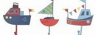 Childrens Set of 3 Boys Boat Coat Hooks