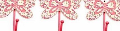 Tinkie Toys Childrens Set of 3 Girls Pink Butterfly Coat Hooks