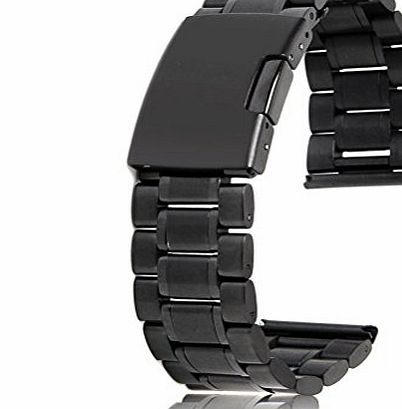 Tinksky 22mm Stainless Steel Watch Band with 2pcs Watch Pins Spring Bars (Black)