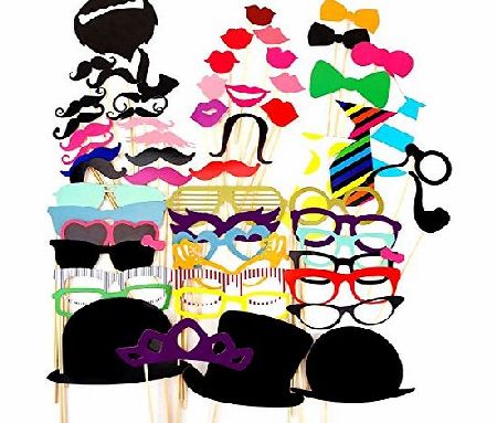 58-in-1 DIY Funny Colorful Glasses Moustache Red Lips Bow Tie Hats On Sticks Wedding Birthday Party Photo Booth Props