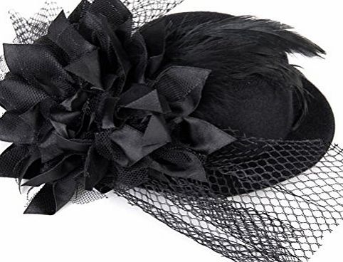 Tinksky Fashion Flower Decor Hair Clip Feather Punk Mini Top Hat for Ladies- One Size (Black)