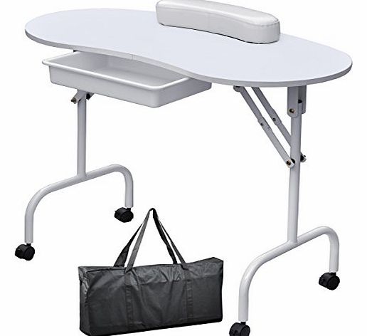 Professional Collapsible Manicure Nail Art Table Folding Foldable Portable Technician Desk Station Workstation with Pull Out Drawer/ Carry Bag/ Wrist Rest (White)
