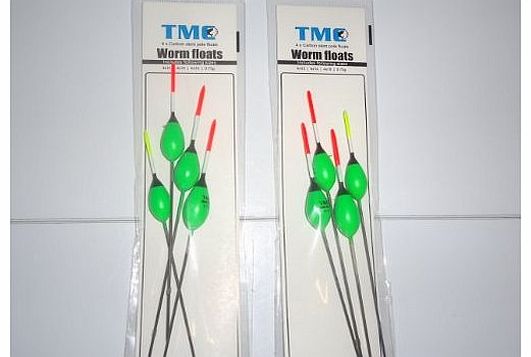 TMC 8 x Carbon stem Worm Fishing pole floats. Coarse / Carp. Hi Viz Tips