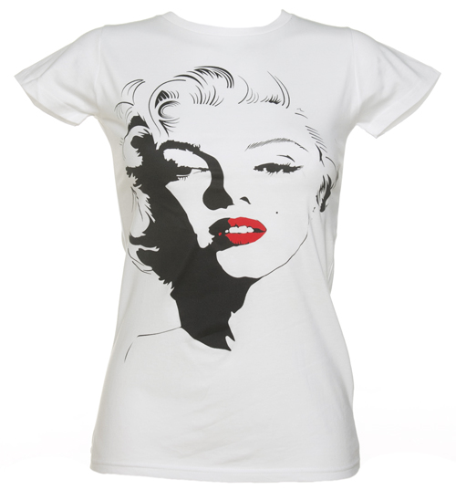 Ladies White Retro Monroe Red Lips T-Shirt from