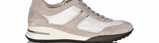 Womens beige suede and canvas trainers