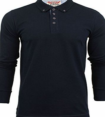 Tokyo Laundry Lake Nevada Mens Long Sleeve Polo Shirt - Dark Navy - Large