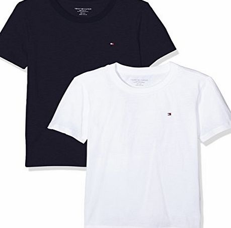 Tommy Hilfiger Boys Cotton Cn Tee Ss Icon T-Shirt, Multicoloured-Mehrfarbig (White/Navy Blazer 103), 14 Years pack of 2