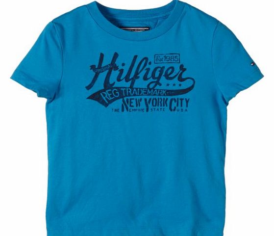 Tommy Hilfiger Boys E557122812 Logo Cn Tee S/S Crew Neck Short Sleeve T-Shirt, brilliant Blue, 7 Years