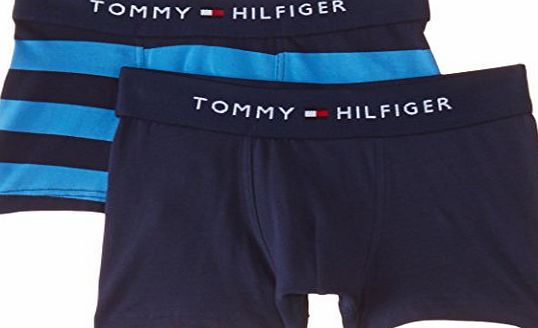 Tommy Hilfiger Boys Rugby Trunk 2 Pack Striped Boxer Shorts, Black (Black Iris/Peacoat), 12 Years