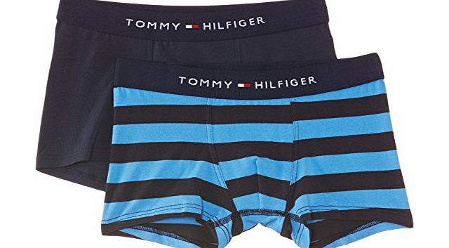Tommy Hilfiger Boys Rugby Trunk 2 Pack Striped Boxer Shorts, Blue (Black Iris/Peacoat), 14 Years