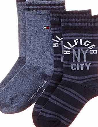 Tommy Hilfiger Boys TH BOYS NYC STARS SOCK 2P Calf Socks, Blue (Jeans), 12-13.5 (Manufacturer Size: 31/34)