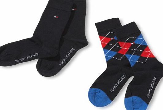 Tommy Hilfiger Boys TH Kids Origina Argyle 2 Pack Checkered Calf Socks, Midnight Blue, Large (Manufacturer Size:035)