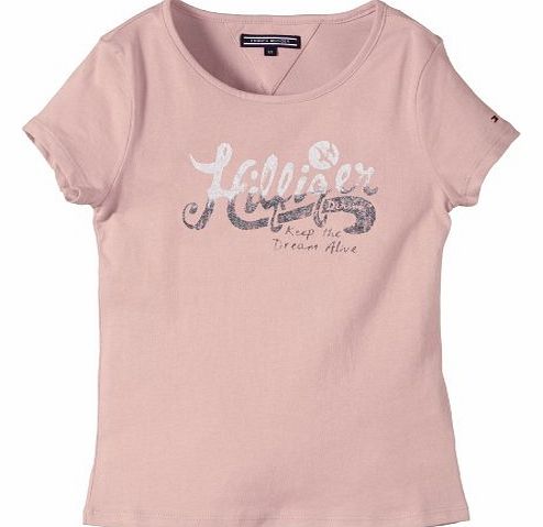 Girls EX57122865 Girls Hilfiger Cn Knit S/S Crew Neck Short Sleeve T-Shirt, Silver Pink, 10 Years