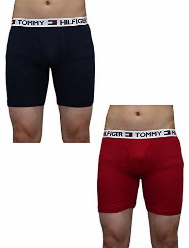 (Pack of 2) Tommy Hilfiger Mens Functional Open Fly Boxer Shorts L Dark Blue & Red