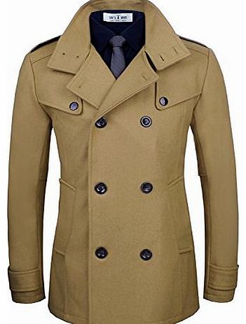 Mens Stylish Fashion Classic Wool Double Breasted Pea Coat TWCC06-BEIGE-US M