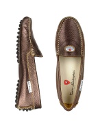 Womens Bronze Leather Driver Shoes