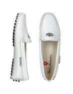 Womens White Leather Driver Shoes
