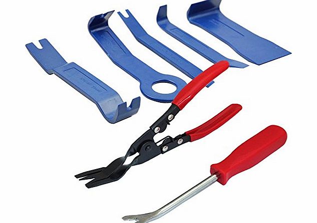 Tooltime 7 Piece Car Door Upholstery Panel and Trim Clip Pliers plus Auto Body Moulding Removing Tools