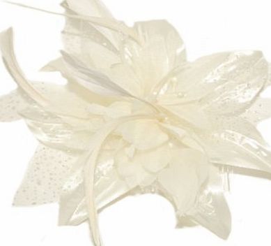 Top Brand Ivory White Chiffon flower amp; Feathers fascinator on comb , Ideal Wedding, Ladies day, Race meetings,